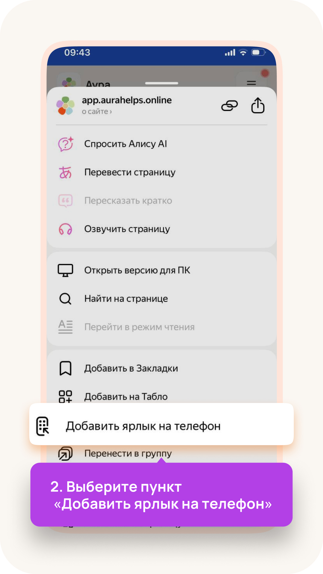 Инструкция установки Аура в Яндекс Браузере шаг 2