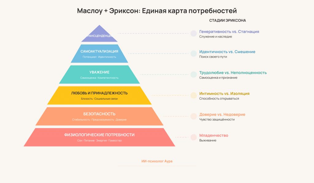 Пирамида Маслоу и стадии развития Эриксона — единая карта человеческих потребностей и психосоциальных вызовов