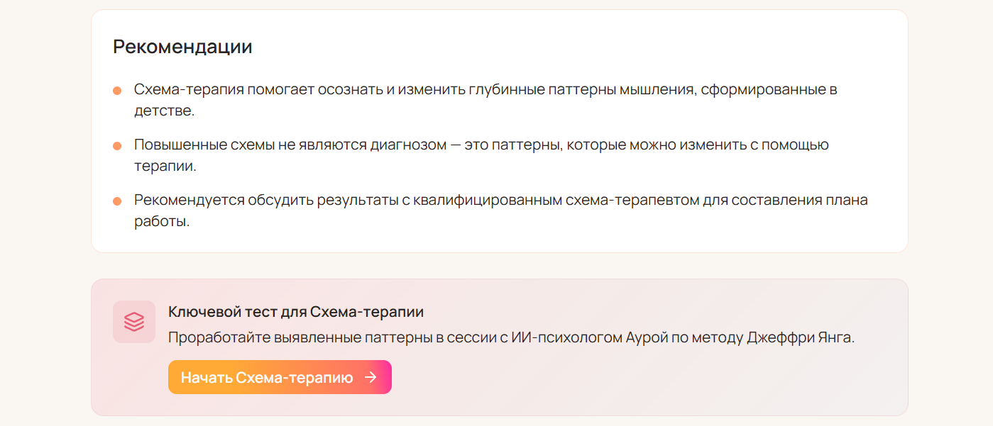 Рекомендации по результатам теста Янга и переход к работе со схемами